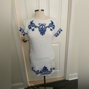Lulus short mini white dress blue design